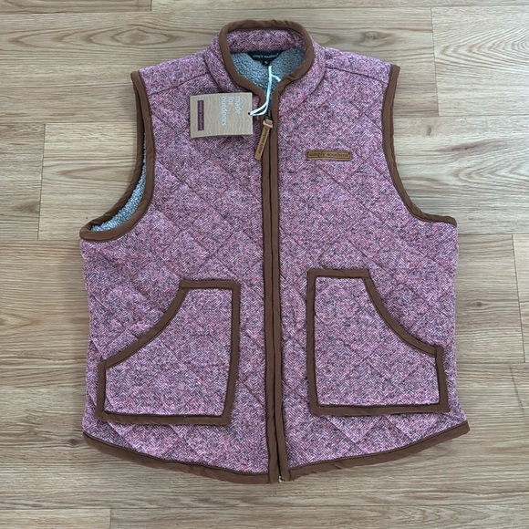 Simply Southern Women's Pink Brown Trimmed Outerwear Vest Small New Puffer - Picture 1 of 7